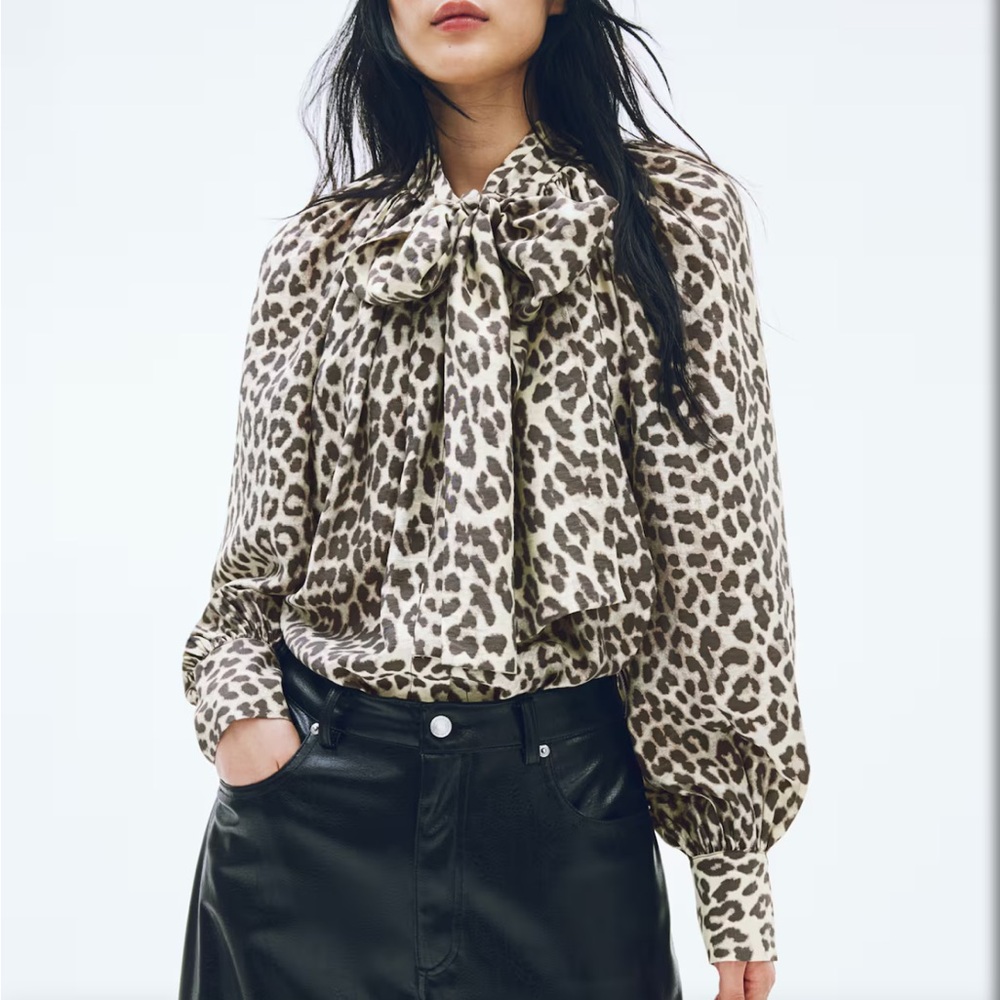 H&M Leopard Print Bow Blouse